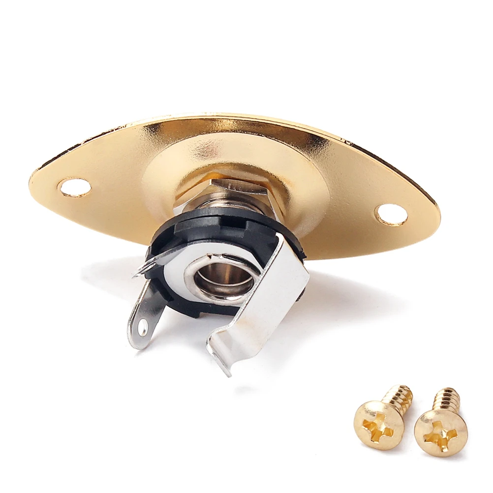

Golden 1/4 Inch 6.35Mm Oval Guitar Jack Socket Pickup Replacement For Electric Guitar Bass Sturdy Iron Copper Nickel