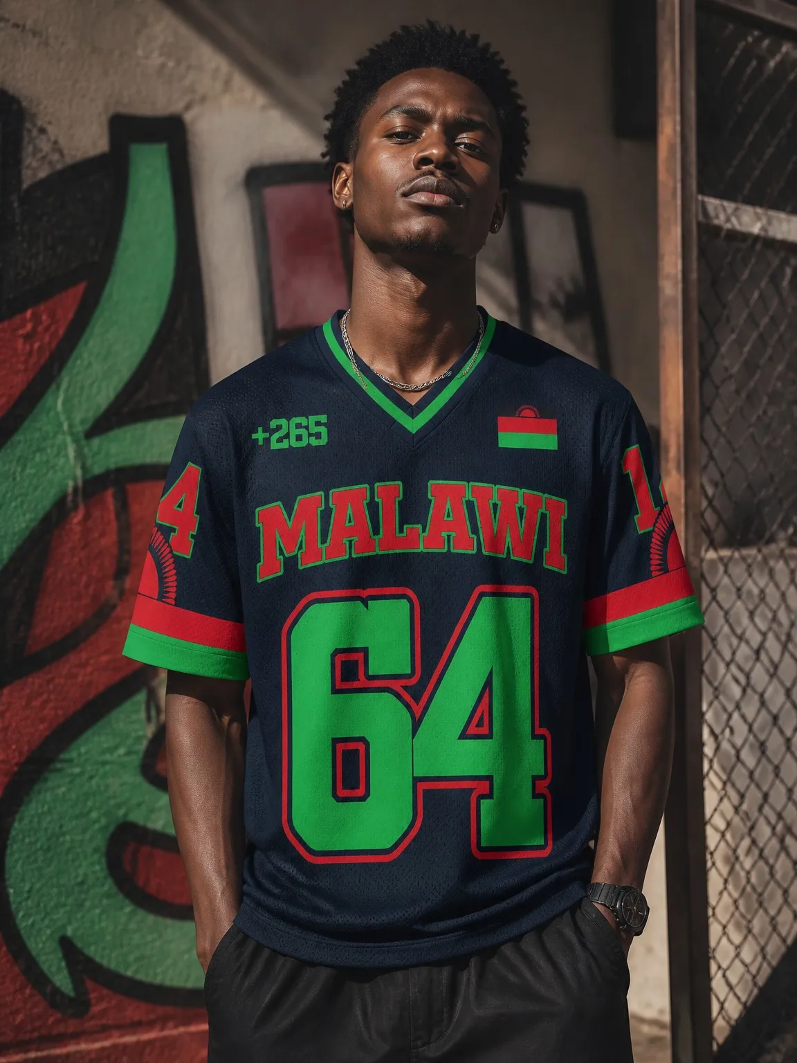 Heiß begehrtes neues Malawi V-Neck T-Shirt, Herren Sommer Kurzarm Digital Jersey, Flaggen-Print Street Style Oberteil – Detail 3