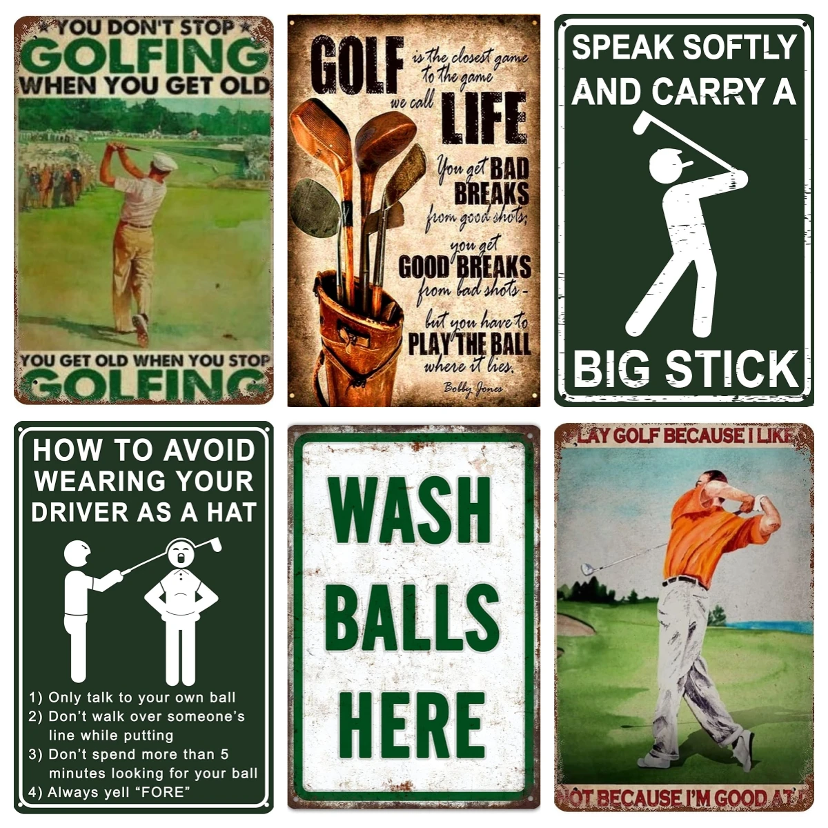 Wash Balls Here Vintage Metal Funny Gift Golf Tin Signs Man Cave Sports Golfer, Country, Golf Club 12 x 8 Inches Wall Decoration