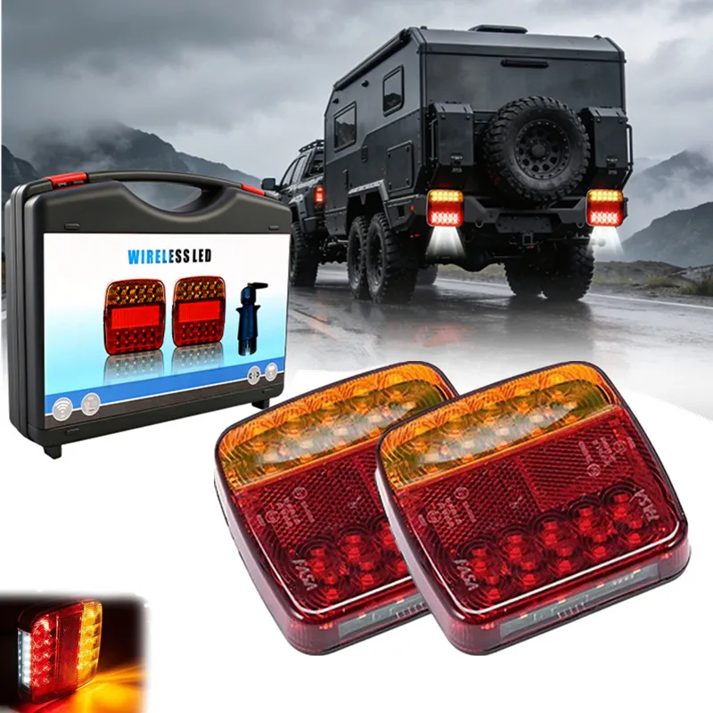 

Комплект из 2 беспроводных магнитных задних фонарей для грузовиков и прицепов, 20 LED, с функциями указателя поворота, стоп-сигнала и предупреждающей лампы, водонепроницаемые, для караванов