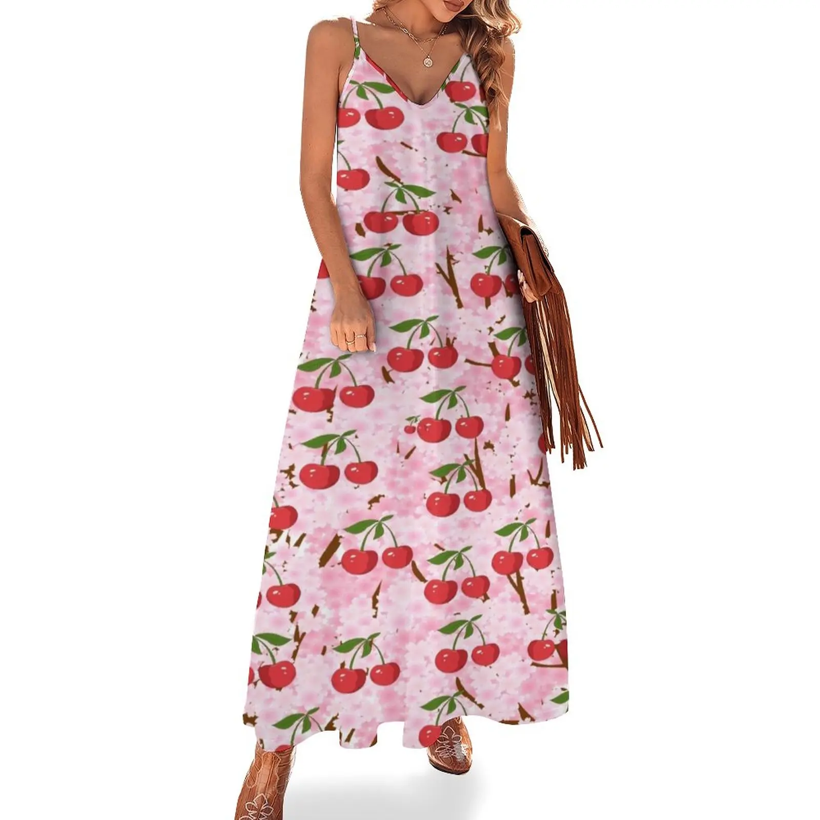 

Cherries on Cherry Blossoms Sleeveless Dress prom dress long dresses for women dress for women summer daily