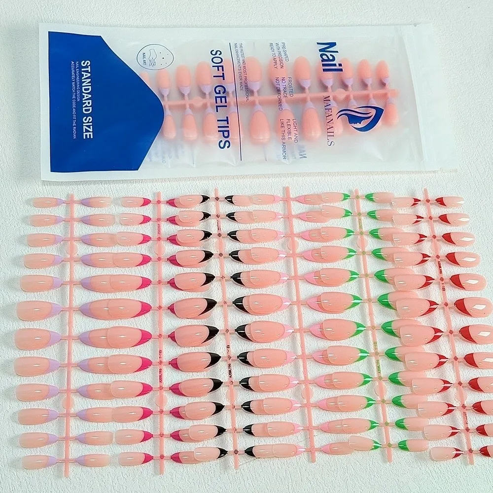 144 Pieces Pack New 6 Colors Set Press On Nails Full Cover Medium Length Fake Nails Glossy Finish Almond Nails for Home Manicure