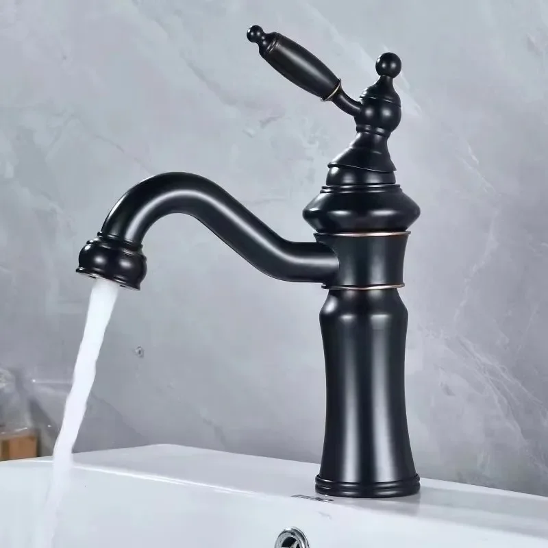 

Chrome Basin Faucet Brass Black 360° rotatable basin faucet European-style Hot and Cold mixing faucet Brushed