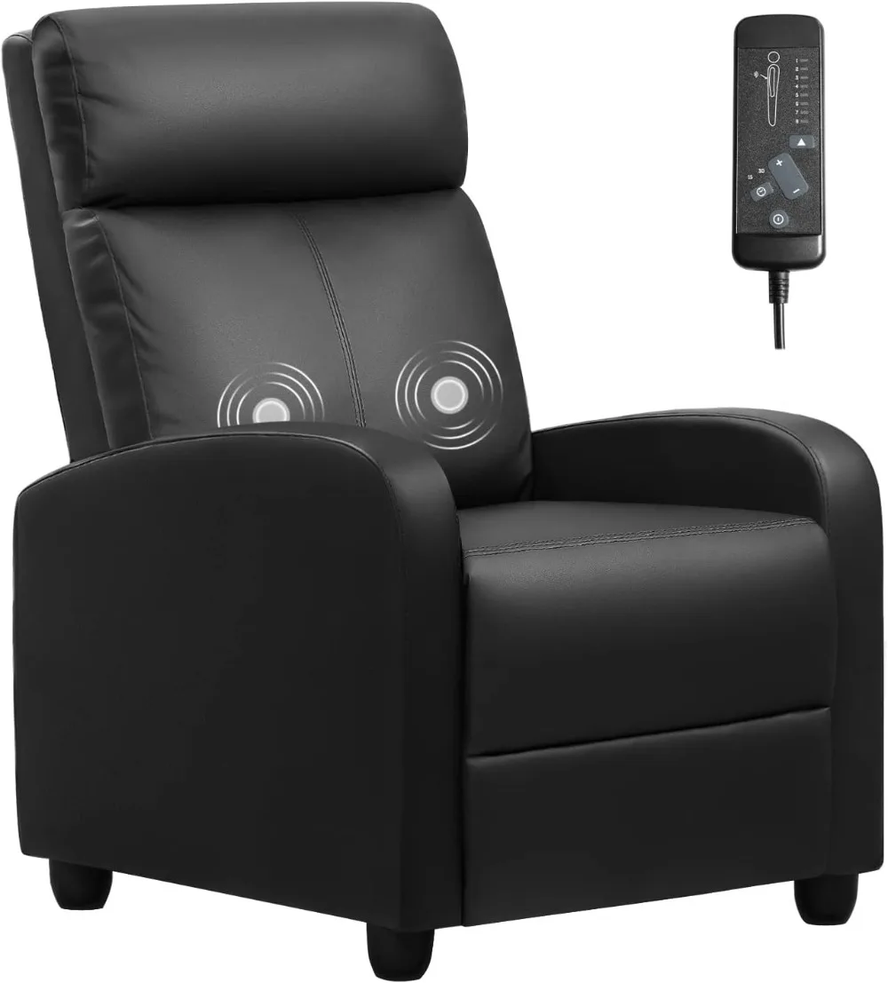 Massage Recliner Chair for Living Room Adjustable PU Leather Reclining Chair Home Theater Seating Modern (Leather, Black)