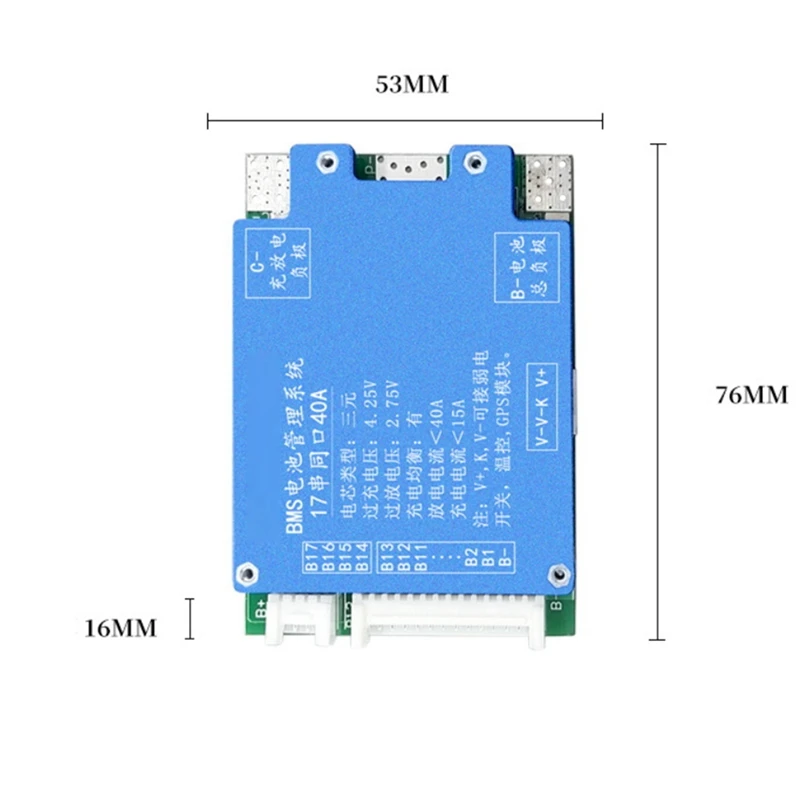 Bms 17S 40A 60V 18650 Lithium Battery Load Balancer Board Common Port Short Circuit Protection Electric Bike Scooter