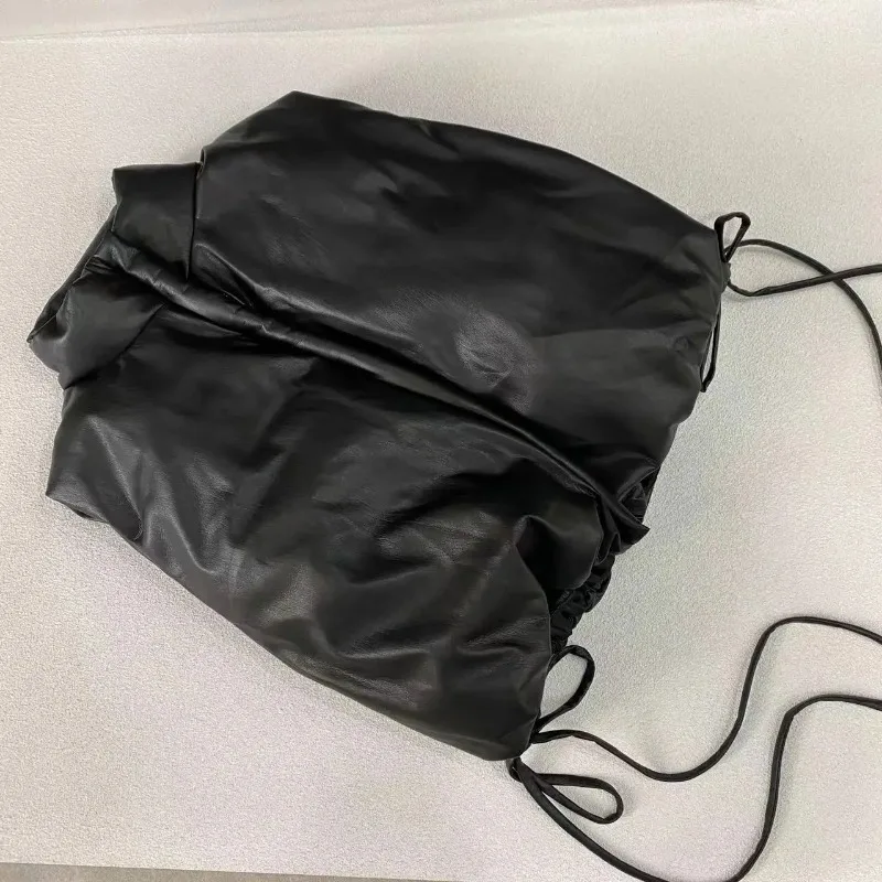 Winter Coat Women New Designer Style Simple Two-piece Lace-up PU Down Vest