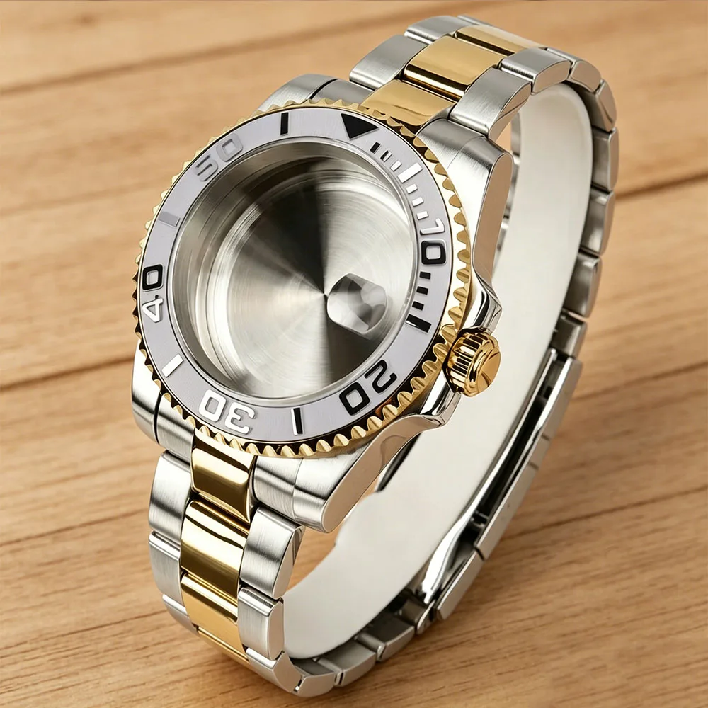 Boîtier de montre en or argenté, 40MM, verre saphir, pour Seiko NH35 NH36 NH34 ETA2824 Miyota8215 Movt YACHT-MASTER, bracelet Oyster poli
