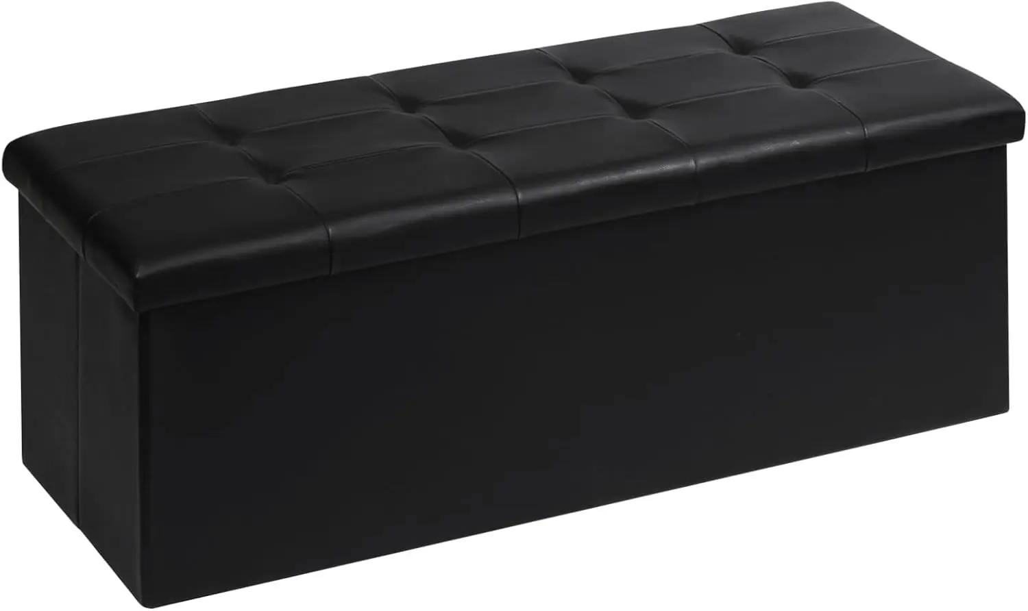 

Folding Storage Ottoman Bench with Tray, Black Faux Leather Footrest Seat for Living Room Bedroom Office Hallway