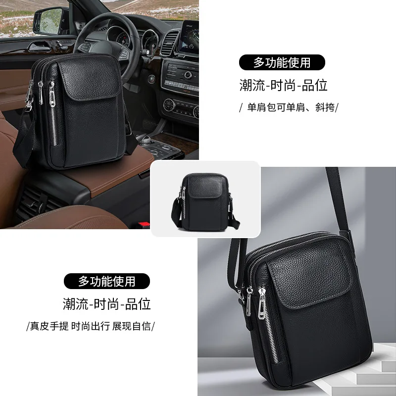 حقيبة صدر للرجال حقيبة كروس جديدة من الجلد الطبيعي الراقية ، حقيبة كتف عصرية من جلد البقر بطبقة علوية كاجوال للرجال حقيبة كتف فاخرة للرجال #4