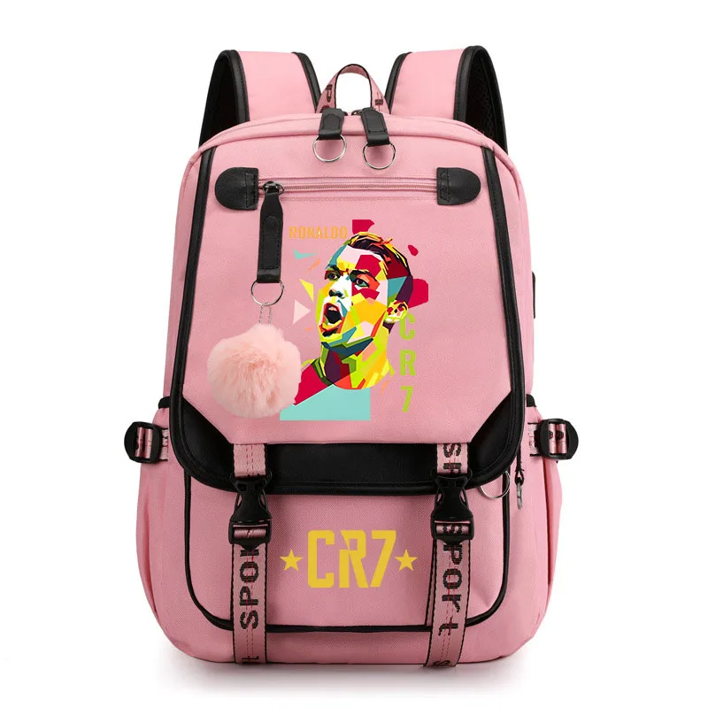 โรนัลโด้พิมพ์กระเป๋านักเรียนนักเรียนกระเป๋าเป้สะพายหลังเด็กกระเป๋าเดินทางกลางแจ้งกระเป๋า USB กระเป๋าสาว