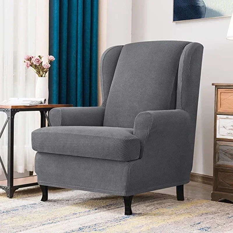 Jacquard Wing Chair Slipcovers Wingback Armchair Covers with Ears Stretch 2 Pieces Wing Sofa Cover Furniture Protector
