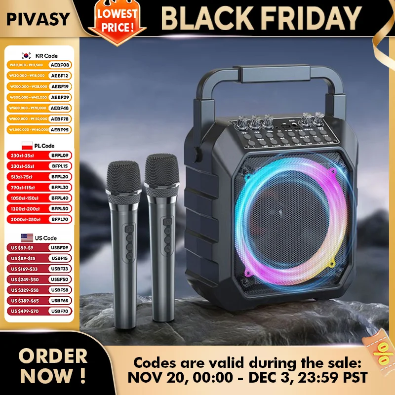 Portable Bluetooth Speaker 10W Powerful Bass Karaoke Machine With Mic USB Speakers IPX2 Waterproof 8M Range For Party Travel