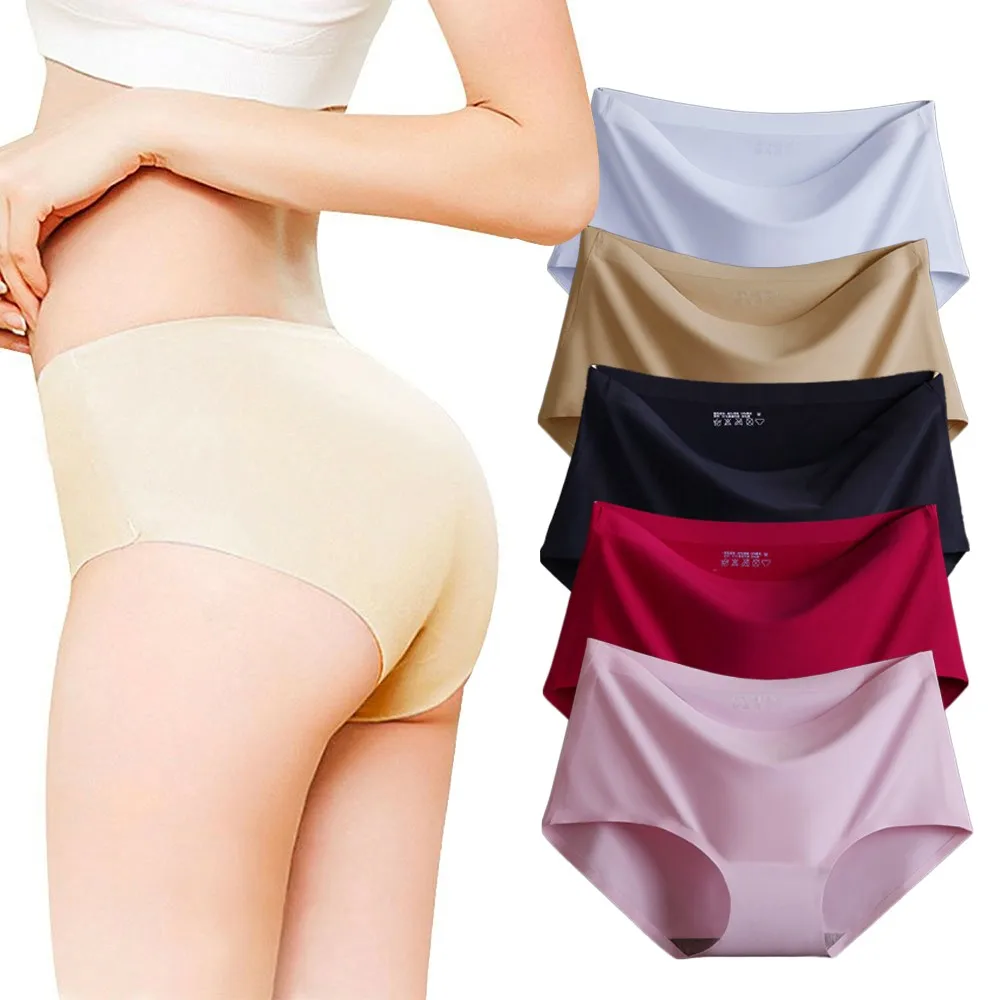 Sexy Women Soft Ice Silk Seamless Brief Oil Shiny Knickers Solid Comfortable Underwear Smooth Lingerie Hight Rise Panties