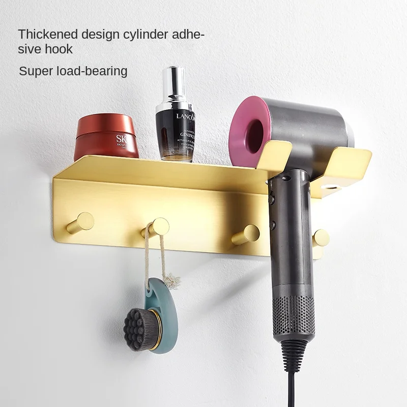 All copper hair dryer shelf, toilet shelf, wall-mounted bathroom wall hair dryer, storage pylon without punching