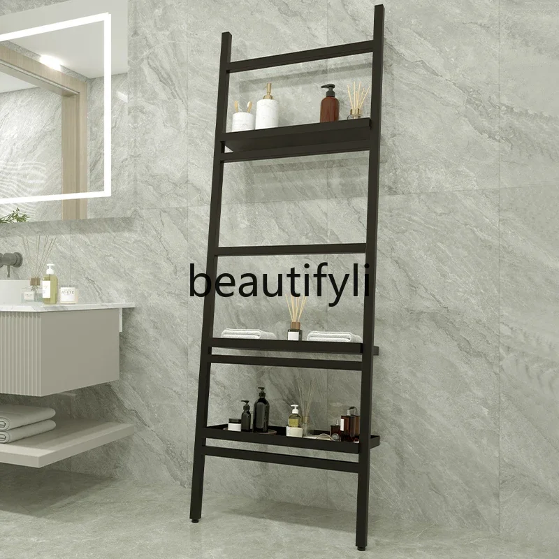 Toilet trapezoidal multi-layer storage rack Bathroom floor towel rack Household multi-functional non-punching wall rack