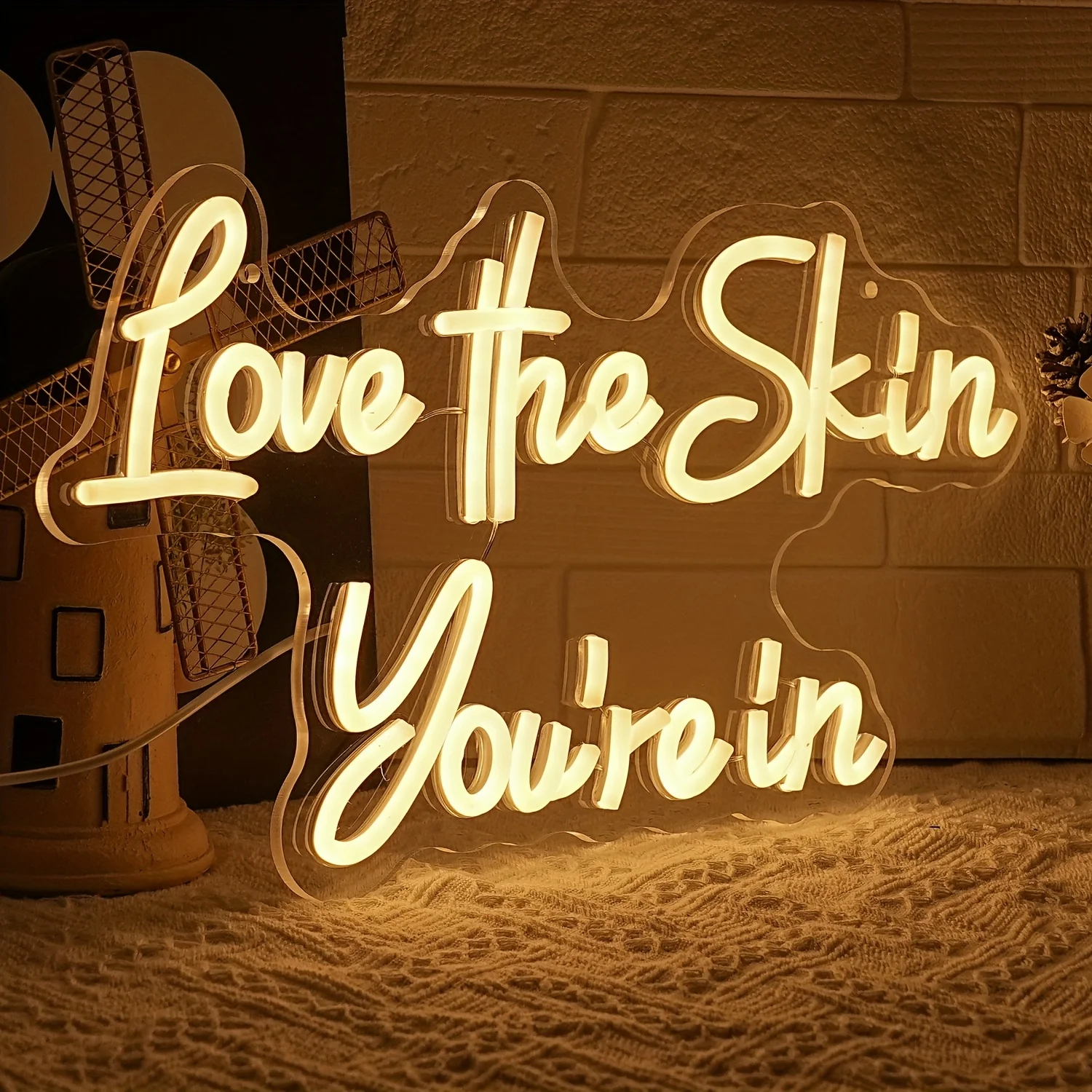 Love The Skin Youre In Neon Sign Warm White LED Wall Art USB Powered Inspirational Quote Beauty Salon Bedroom Decor Gift