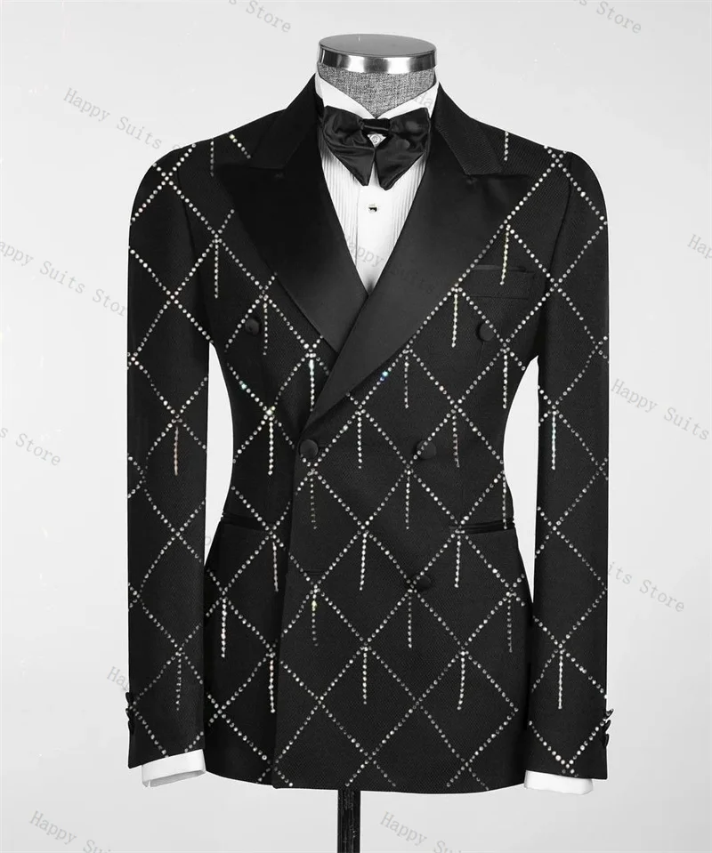

Crystals Black Men Suit Set 2 Pieces Blazer+Pants Trousers Formal Office Coat Autumn Fall Wedding Tuxedo Customized Jacket