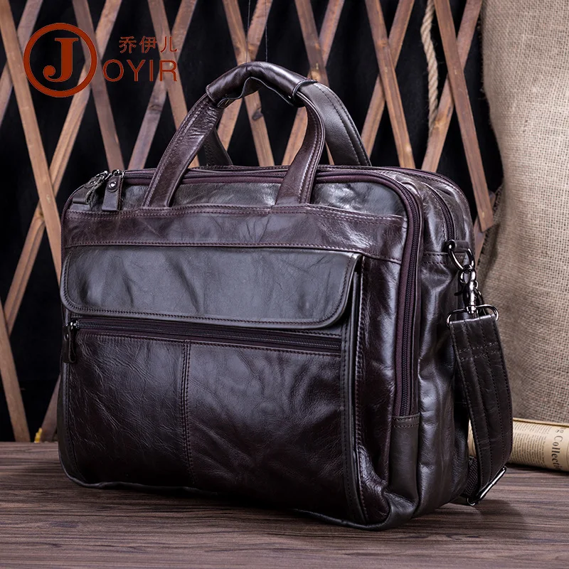 

European and American Fashion Men's Real-Leather Bag Briefcase Business Retro Men's Handbag 15.6-Inch Leather Computer Bag