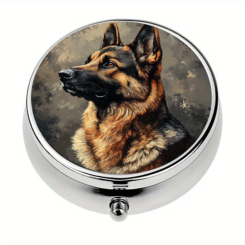 1-piece German Shepherd themed mini pill box with 3 compartments, pill storage box, portable pill case, unique gift