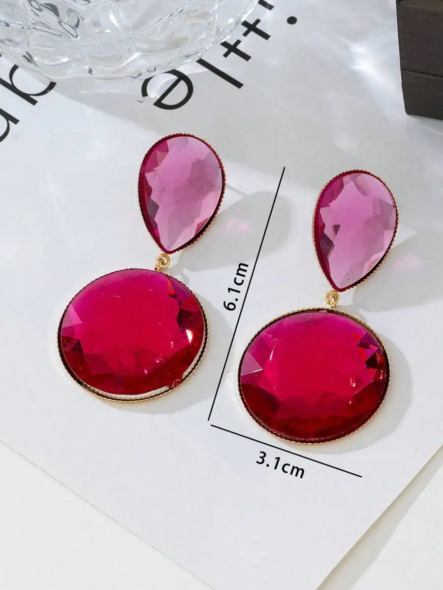 

Pink Teardrop Rhinestone Drop Earrings For Women Fashion Jewelry Gift