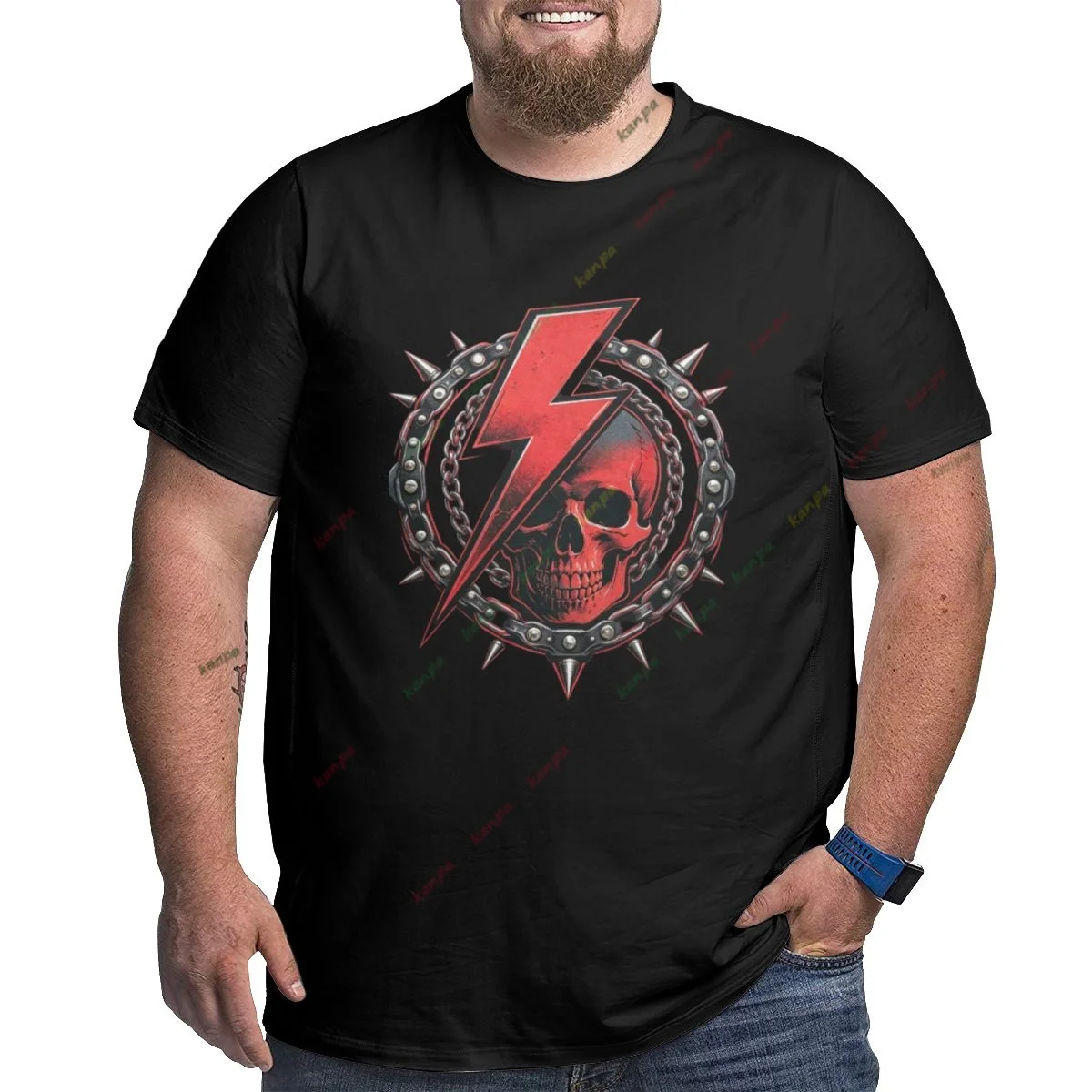 Boys Casual Oversized T-Shirt 2026 New Summer Gothic Skull with Lightning Graphic Tee Crew Neck Short Sleeve 6xl Black  Top