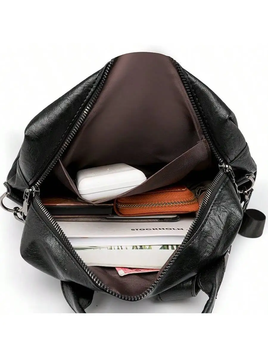 

Vintage Soft Leather Womens Backpack With Fringe Multi-Function Travel Bag Black Brown