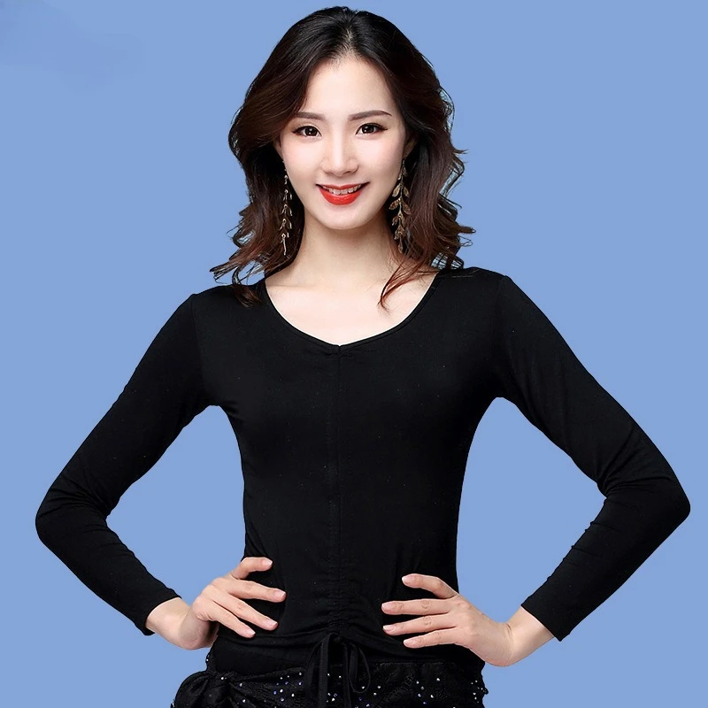 Customized New Modal Drawstring Long Sleeve Top Belly Dance Costumes Practice Dress Performance Wear Female Adult