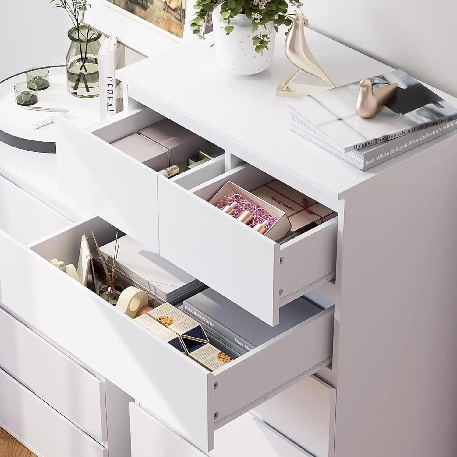 7 Drawer Dresser, White Dresser Tall Dresser,  in White Chest of Drawers with Large Storage Space f