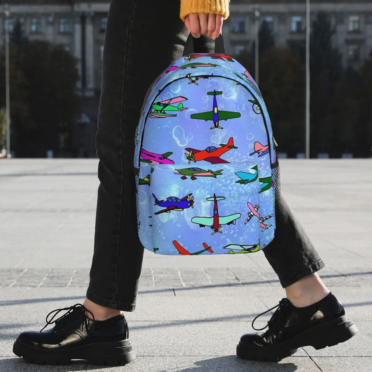 Cartoon Airplane Aviation Themed Backpack Student BookBag Kids School Bag Laptop Shoulder Bags for Men Women