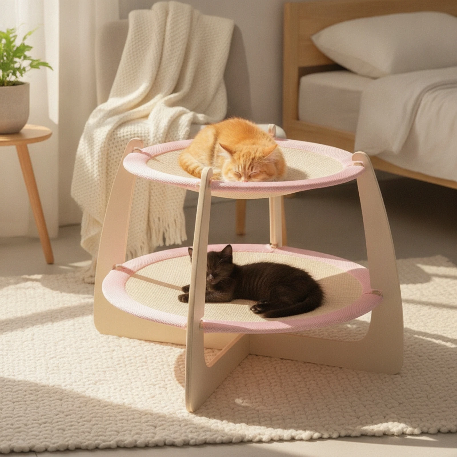 Lit pour chat avec cadre en bois, lit surélevé pour chat, meubles pour chat, peluche douce pour plusieurs chats, coin pour animaux de compagnie, salon