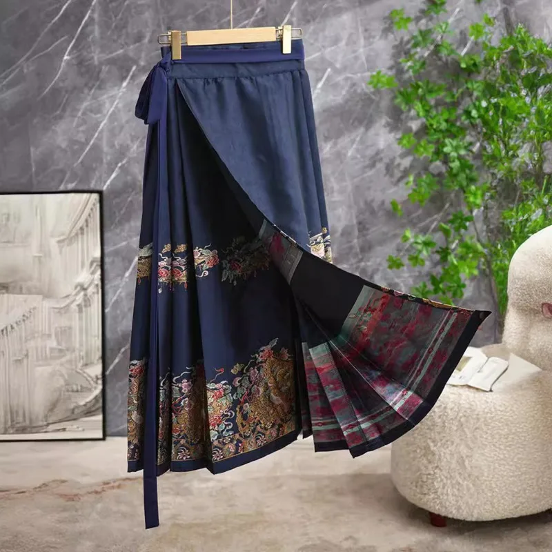 

New Costume Horse-face Skirt Hanfu Embroidery A-line High Waist Mid-length Lace-up Pleated Skirt Women