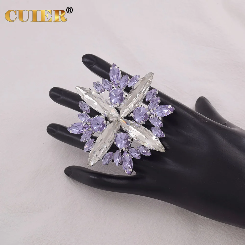 CUIER 7cm Elegant Violet Female Ring Adjustable Sparkly Crystal Big size Rings for women Jewelry Wedding Gift Super shiny