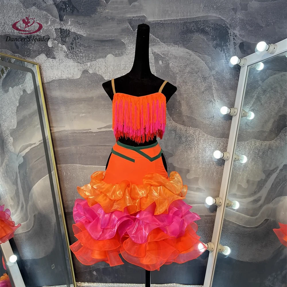 Concours de danse latine pour femmes, jupe gâteau en maille multicouche haut de gamme, vêtements d'examen d'art, robe de scène Cha Cha Samba