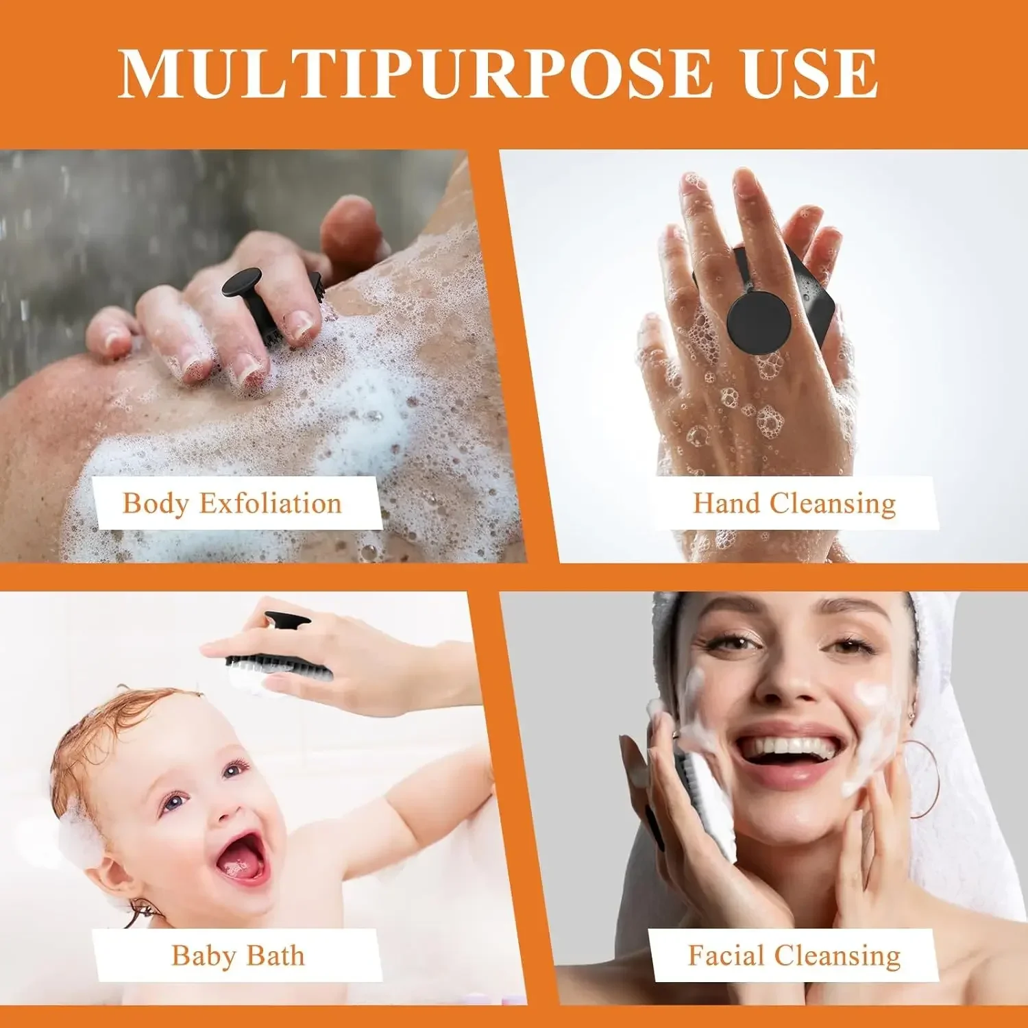 Exfoliating Silicone Brush Cleanser No Slip Handle Body Scrubber ทําความสะอาดและนวดผิวอุปกรณ์ห้องน้ําแปรงอาบน้ํา