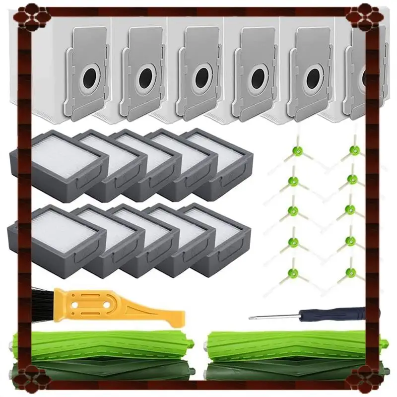 تسليم 24 ساعة لـ Irobot Roomba I7 I7+ I6+ I3+ Plus فرش مطاطية متعددة الأسطح مرشحات HEPA فرش جانبية للتخلص من الأوساخ