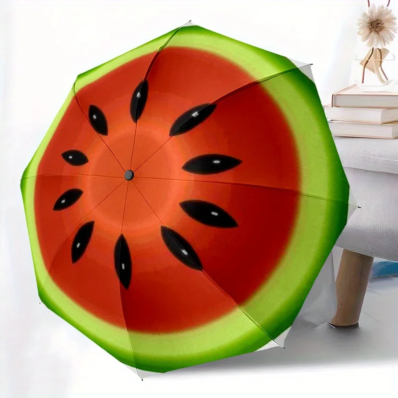 

Watermelon Slice Design Folding Umbrella - 8-Rib Automatic Open/Close, Portable for Shopping, Travel & Daily Use, Lightweight