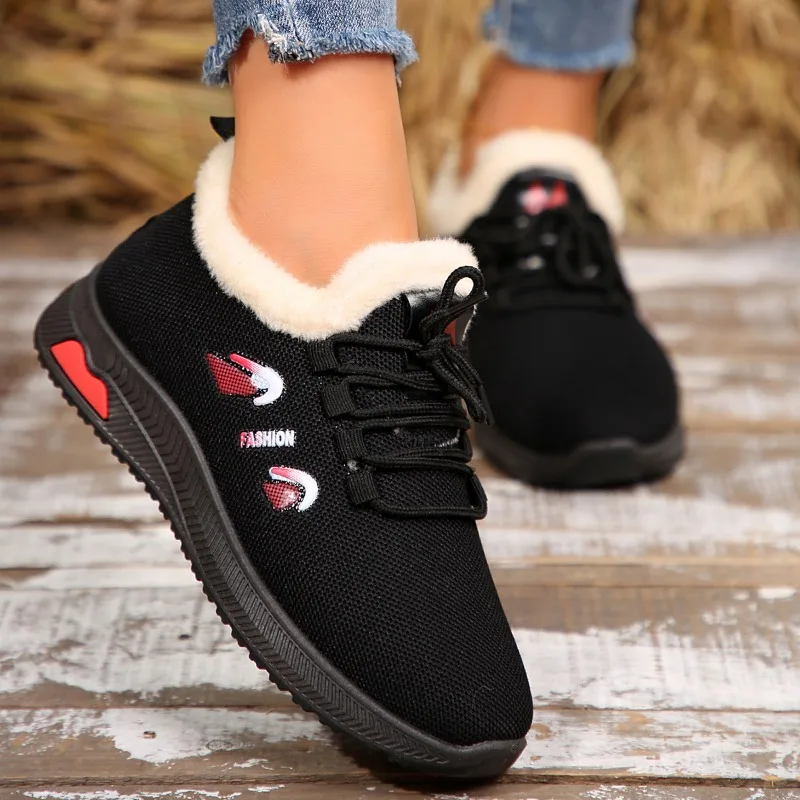 

2025 г. Новые зимние женские зимние ботинки, нескользящие низкие удобные плюшевые теплые хлопковые туфли, женские кружевные ботинки на плоской подошве