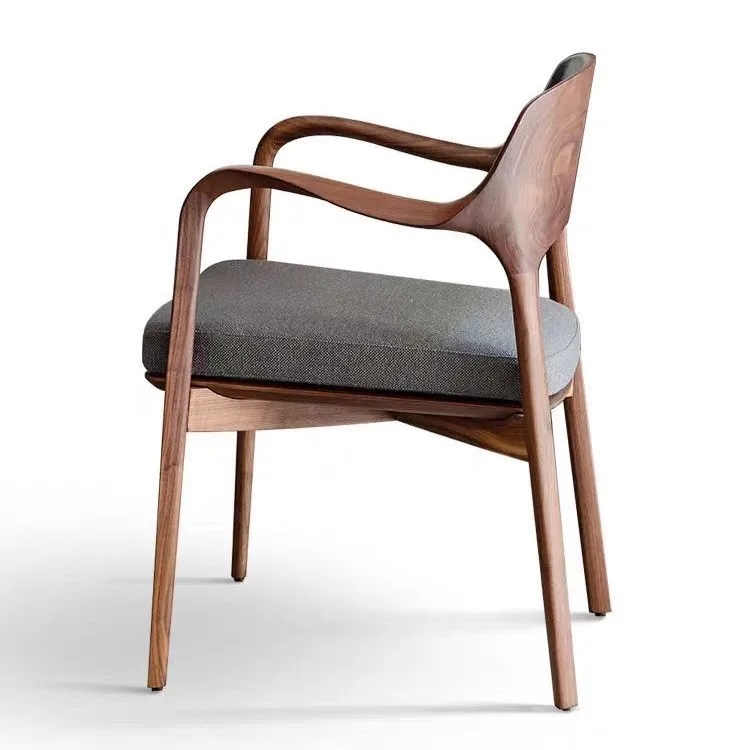 

# Italian Modern Portable Luxury Solid Wood Walnut Armrest Dining Lounge Chair for Living Room