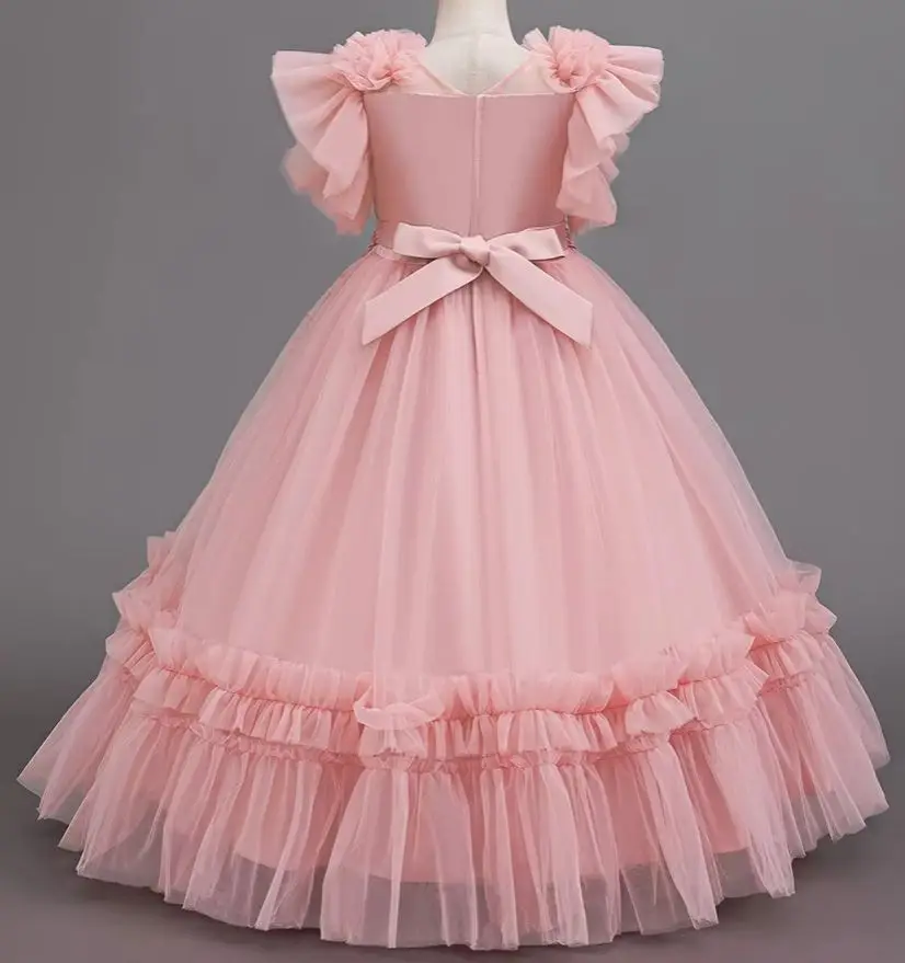 Embroidery Lace Girl Princess Dresses Girls Long Dress 5-13 Years Puffy