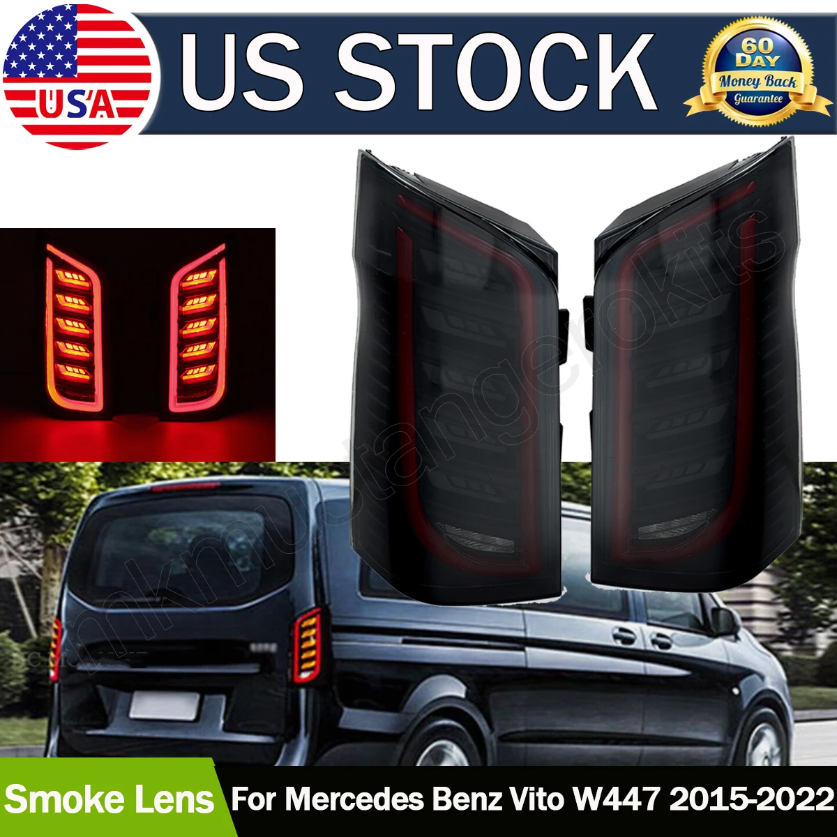 

Car Rear Tail Lights For Mercedes Benz VITO Metris W447 2015-2022 Taillight Assembly LED Dynamic Tail Lights Black Lens Lamp