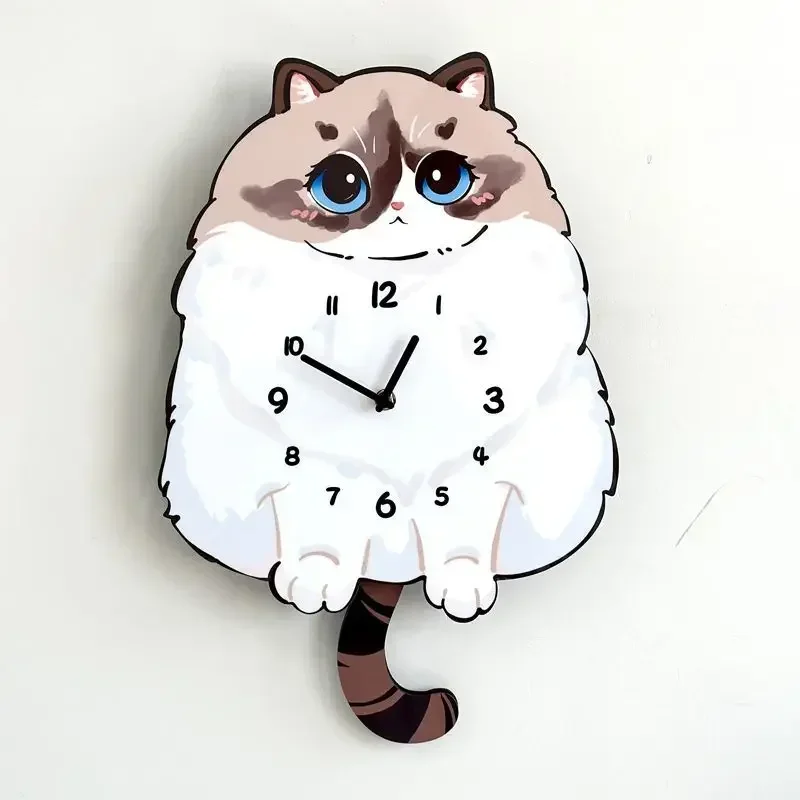 Cat Cute Cartoon Creative Swing Wall Clock Home Living Room Bedroom Decoration Mute No Punch Hanging Wall Clock