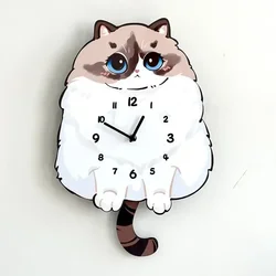 Cat Cute Cartoon Creative Swing Wall Clock Home Living Room Bedroom Decoration Mute No Punch Hanging Wall Clock