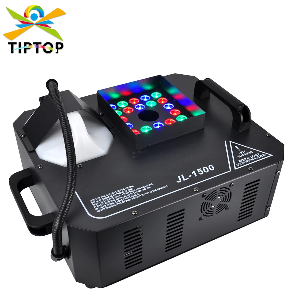 TIPTOP 1500W Led Fog Machine for Halloween DMX RGB 3W 24 LED Smoke Machine Stage Lighting Vertical Spray DMX512 Remote Control