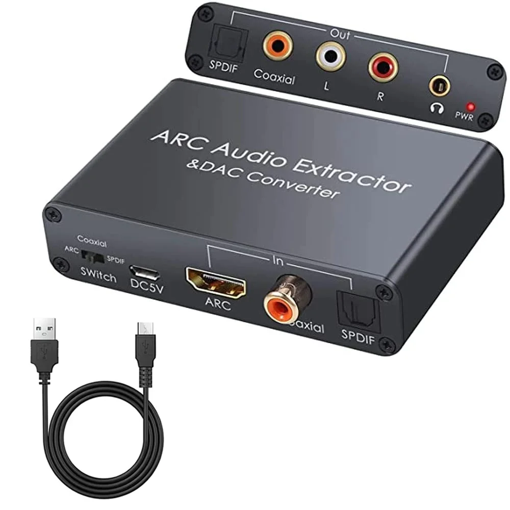 

192KHz ARC Audio Extractor DAC Converter COAXIAL Toslink(Optical) ARC to Coaxial Spdif L/R RCA 3.5mm Stereo Jack Output