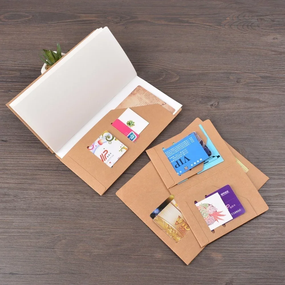 Kraft Paper File Holder Travel Journal Notebook Planner Accessory Regular Passport Size Card Pocket Storage Notebook Decoration