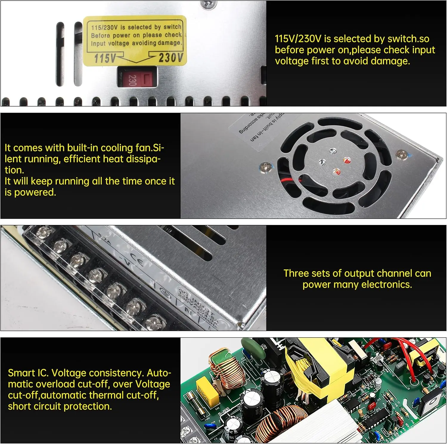 400W 60V DC Switching Power Supply, AC 110V/220V to DC 60V Adapter for LED Strip, CCTV, CNC Router, Stepper Motor