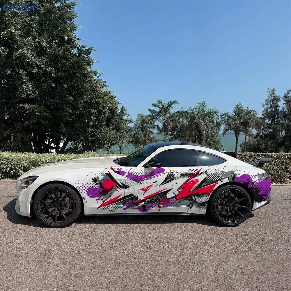 

2pcs Purple Red Blade Street Graffiti Car Side Wraps, Self-Adhesive PVC Waterproof & Scratch-Resistant Stickers, Car Accessory