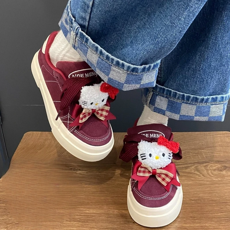 

Детская повседневная обувь Hello Kitty Bow, модная весенняя уличная баскетбольная обувь для детей, противоскользящая дышащая красная обувь, размер 35-40