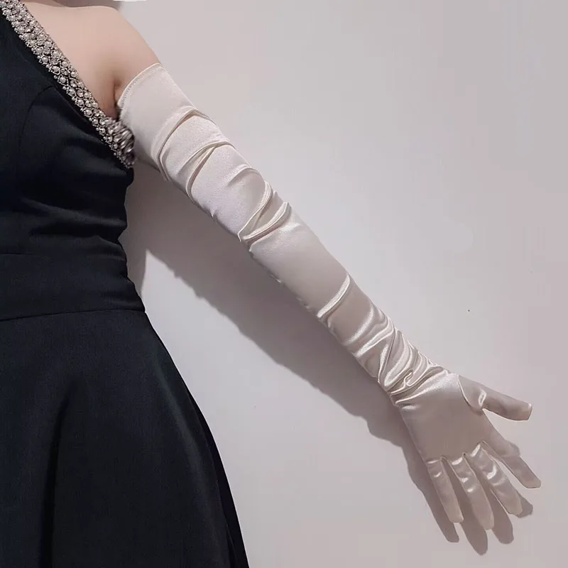 Women 70CM Lengthen Satin Gloves Opera Performance Clothing Accessories Long Mittens Elegant Wedding Evening Party Etiquette