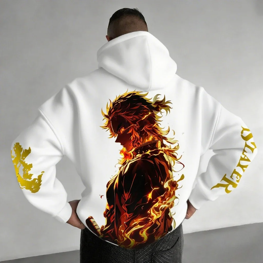 Demon Slayer 2026 Otoño/Invierno Sudadera con capucha para hombre Rengoku Kyoujurou Anime impreso deportes Casual Harajuku suéter para padres e hijos